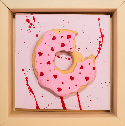 25x25cm(frame) - Apple donut - Perfect for kitchens, cafés, or anywhere you need a fun pop of color van Victo, Schilderij te koop op Singulart