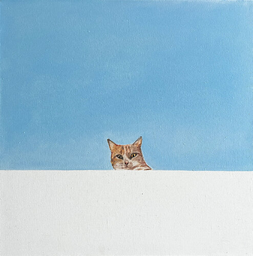 Curious Cat Peek | Contemporary Cat Painting for Animal Lovers & Modern Spaces van Victo, Schilderij te koop op Singulart