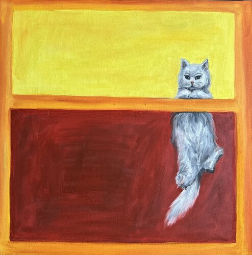 Rothko's Feline Reflection Contemporary Cat Painting for Animal Lovers & Modern Spaces van Victo, Schilderij te koop op Singulart