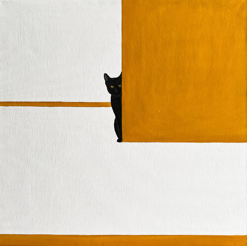Minimalist Cat Art: Geometric Elegance with a Playful Twist van Victo, Schilderij te koop op Singulart