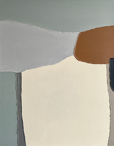 Soft Formation – Minimalist Abstract Canvas – Acrylic on Linen – 27½ x 35 in van Victo, Schilderij te koop op Singulart