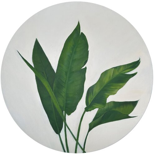Tropical Green Leaf Round Artwork – Minimalist Wall Art for Nature Lovers van Victo, Schilderij te koop op Singulart