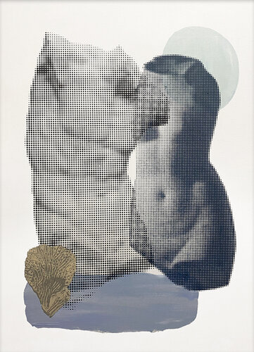 Modern Abstract Collage Halftone Statue Meets Earthy Vibes van Victo, Schilderij te koop op Singulart