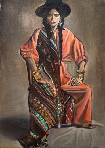 North American Spirit: Bold Portrait of a Modern Muse van Victo, Schilderij te koop op Singulart