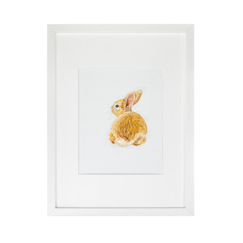 Golden Bunny | Symbolic Rabbit in Soft Warm Tones – Oil Painting on Cardboard van Victo, Schilderij te koop op Singulart