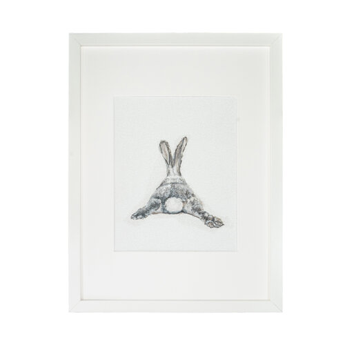 Monochrome Bunny | Minimalist Rabbit Study in Soft Grays – Oil on Cardboard van Victo, Schilderij te koop op Singulart
