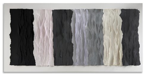 Minimalist Black & Gray Textured Abstract | Mixed Media on Canvas – “Nature in Lines” Series van Victo, Schilderij te koop op Singulart