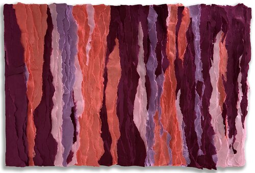 Crimson Veil – Textured Abstract – Paper & Acrylic on Canvas – 36 × 24 in van Victo, Schilderij te koop op Singulart