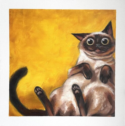 Same Energy II | Cat in Tension – Cat in Abstract Composition –  Oil painting with cat Contemporary wall art van Victo, Schilderij te koop op Singulart