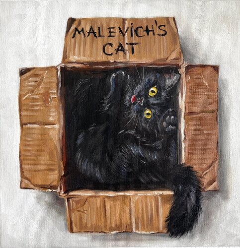 The Suprematist Cat | Cat Visiting Malevich: Kazimir Malevich-inspired Whimsical Cat Emotive Color Field Victo