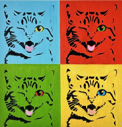 Pop Cat | Cat Visiting Warhol inspired Cat Emotive Color Field by Victo, 絵画 for Sale on Singulart
