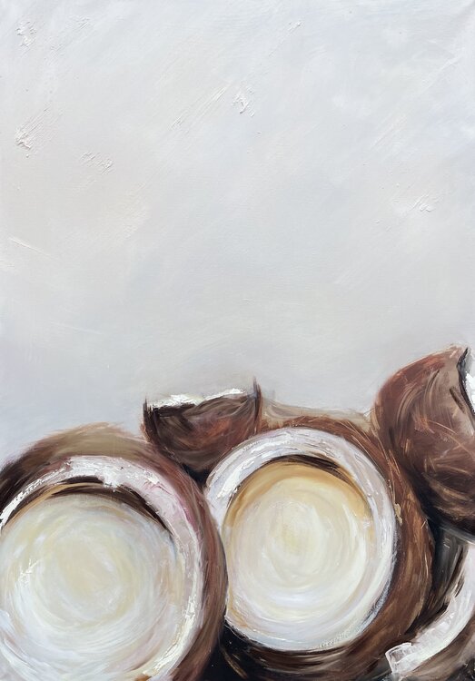 100x70 cm - Coconut’s - Vibrant Coconuts Tropical painting Contemporary artwork Vertical Painting Coconut Dreams Realistic Flora Ready to Hang Rich Texture Canvas Art Victo