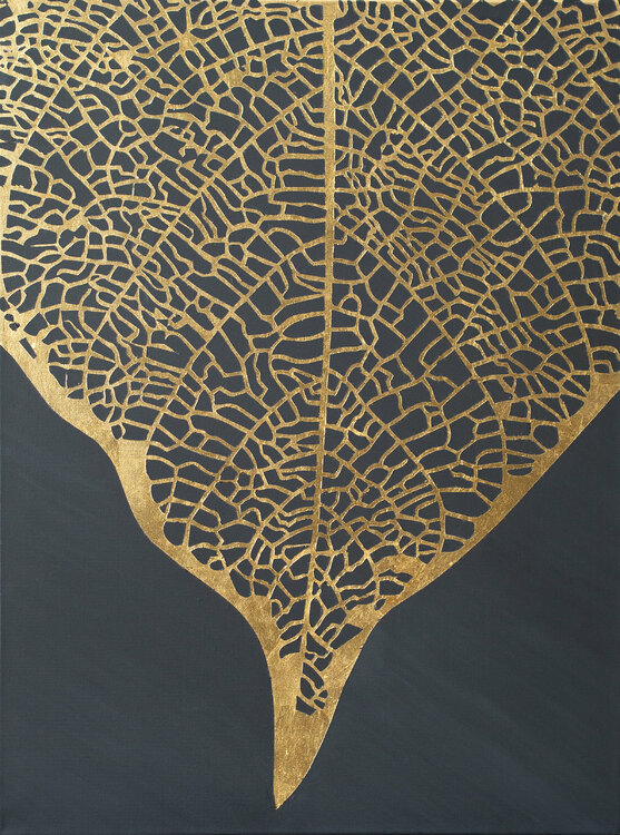 Elegant Black & Gold Leaf Artwork – Nature-Inspired Abstract Wall Art, Metallic Gold Foil, Luxury Botanical Design Victo
