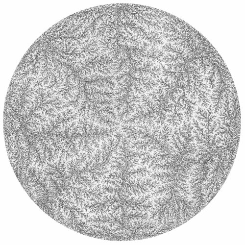 Fractale 3, encre sur papier, tondo, diam 39 cm.  Encadré, 50 x 50 cm Béatrice Bescond