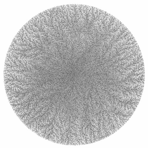 Fractale 5, encre sur papier, tondo, diam 39 cm.  Encadré, 50 x 50 cm von Béatrice Bescond, Zeichnungen kaufen auf Singulart