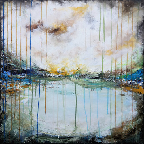 XXL Clouds over the lake 80 x 80 cm Abstract Painting van Susan Wooler, Schilderij te koop op Singulart
