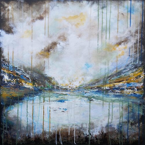 XXL Clouds over the lake II 80 x 80 cm Abstract Painting van Susan Wooler, Schilderij te koop op Singulart