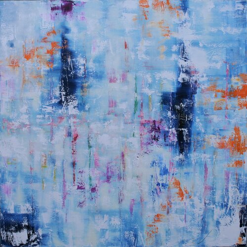 XXXL Oil Painting Rainy Day 100 x 100 cm Impasto Painting van Susan Wooler, Schilderij te koop op Singulart