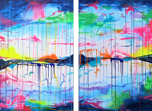 Huge Abstract Perfectly Imperfect II Diptych 160 x 120 cm Two Abstract Paintings van Susan Wooler, Schilderij te koop op Singulart
