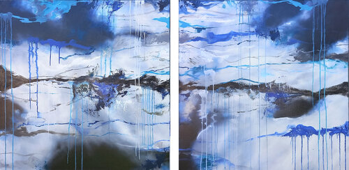 XXXL Abstract Antarctica 200 x 100 cm Diptych par Susan Wooler, Peinture en vente sur Singulart
