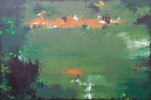 XXXL Green Echoes 150 x 100cm (59 x 39 inch) Abstract Painting van Susan Wooler, Schilderij te koop op Singulart