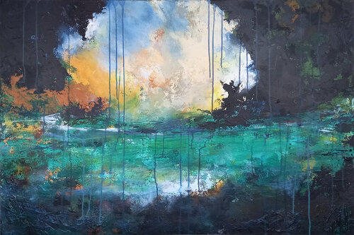 XXXL Mysterious Skies II Impressionistic Painting 120 x 80 cm van Susan Wooler, Schilderij te koop op Singulart