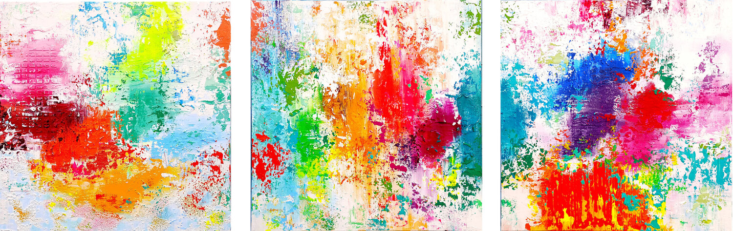 Caribbean Sunset II Triptych 180 x 60cm Triptych Textured Abstract Paintings Susan Wooler Dipinto originale in vendita