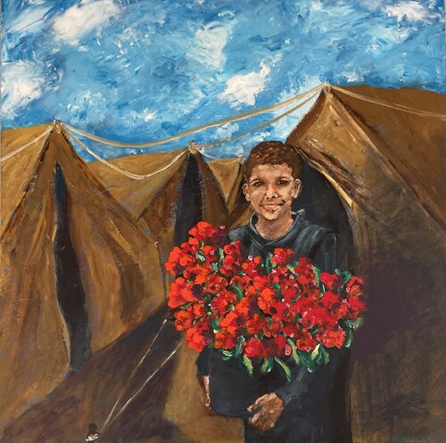 The Boy with the Roses von Lamia Fakhoury, Malerei kaufen auf Singulart
