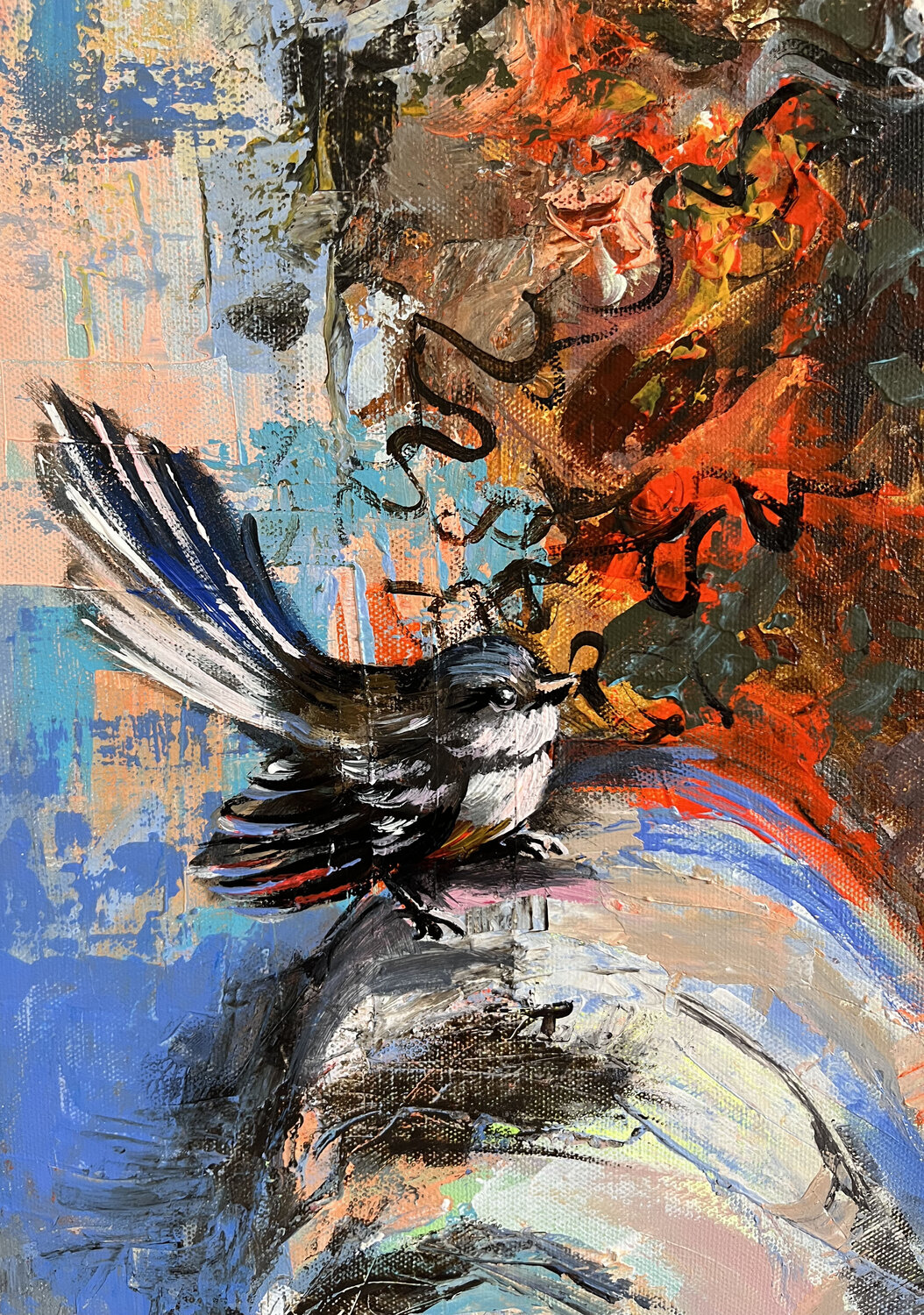 Like a bird door Maria Kireev (N.D) : Schilderij Acryl op Canvas - Singulart, image size:1054x1500