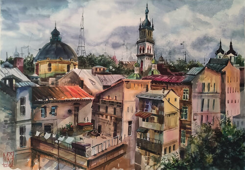 Lviv par Maria Kireev, Œuvre sur papier en vente sur Singulart