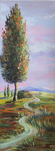 Lonely cypress by the road by Maria Kireev, Painting for Sale on Singulart