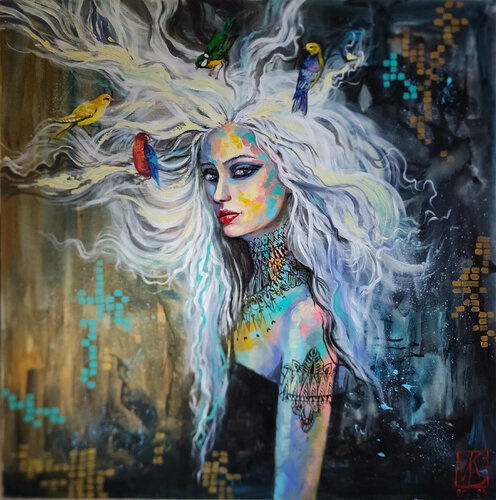 Mistress of birds di Maria Kireev, Pittura in vendita su Singulart