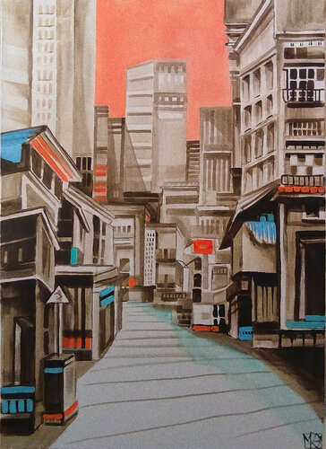City in the rays of sunset von Maria Kireev, Malerei kaufen auf Singulart