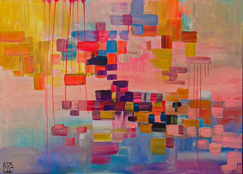 Cubistic pink abstract von Maria Kireev, Malerei kaufen auf Singulart
