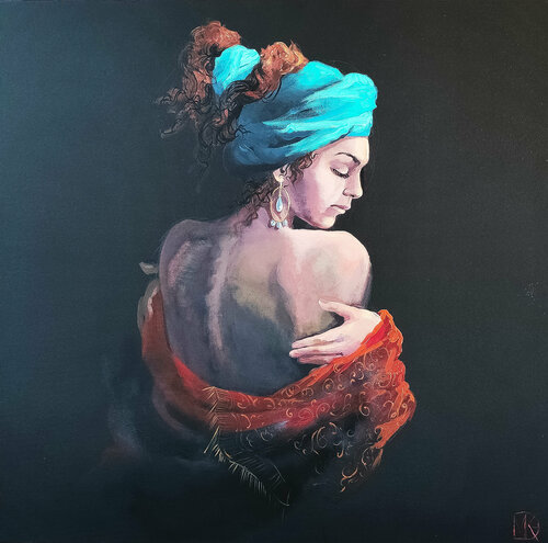 The woman in the blue turban van Maria Kireev, Schilderij te koop op Singulart
