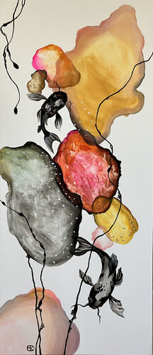 Koi fish in pink bubbles von Maria Kireev, Malerei kaufen auf Singulart