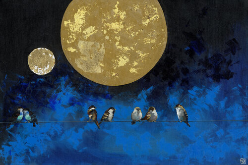 Golden blue moon von Maria Kireev, Malerei kaufen auf Singulart
