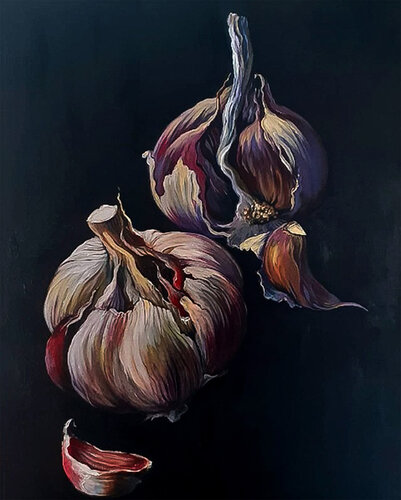 Garlic on black van Maria Kireev, Schilderij te koop op Singulart