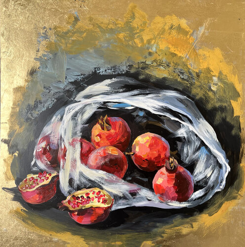 Pomegranates  on gold von Maria Kireev, Malerei kaufen auf Singulart