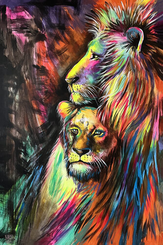 Lion Family. von Maria Kireev, Malerei kaufen auf Singulart