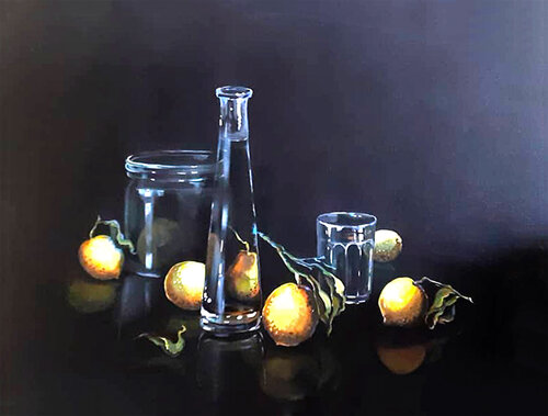 LEMONS & GLASSES ON BLACK Maria Kireev