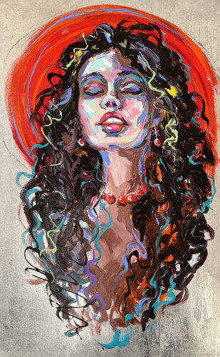 Lady in red hat von Maria Kireev, Malerei kaufen auf Singulart