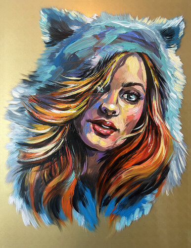 Woman in a blue hood van Maria Kireev, Schilderij te koop op Singulart