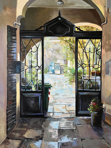 Courtyard in the Como, Italy. van Maria Kireev, Schilderij te koop op Singulart