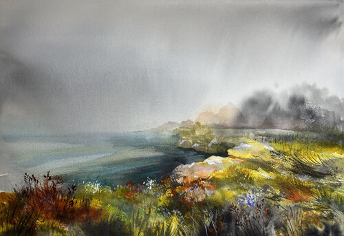 Foggy shore by Maria Kireev, 紙面作品 for Sale on Singulart