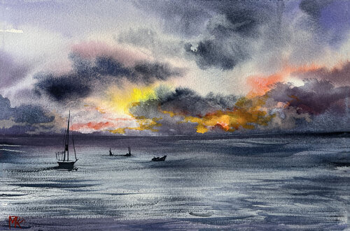 Evening clouds di Maria Kireev, Opera su carta in vendita su Singulart