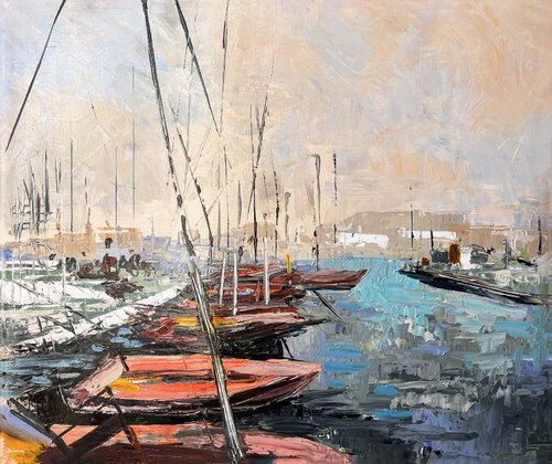 Port of Jaffa on a gray day van Maria Kireev, Schilderij te koop op Singulart