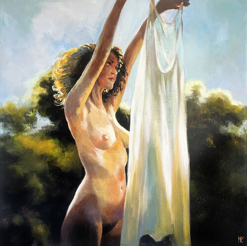 Dance with silk in the wind di Maria Kireev, Pittura in vendita su Singulart
