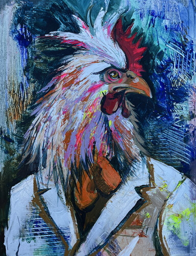 The Dandy Rooster de Maria Kireev, Pintura a la venta en Singulart