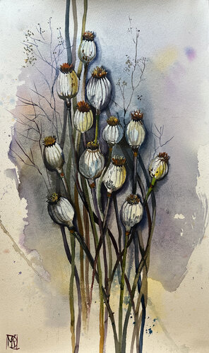 Dry Poppies van Maria Kireev, Schilderij te koop op Singulart